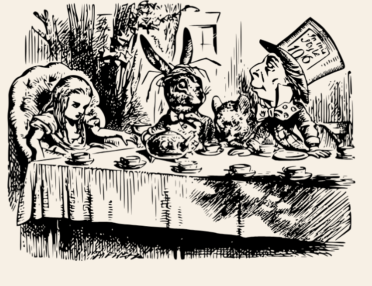 Illustration of Alice having tea with the Mad Hatter