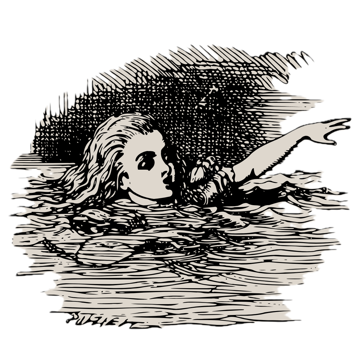 Illustration Alice drowning in her tears.